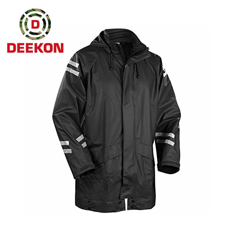 Black Raincoat with Reflective Stripe